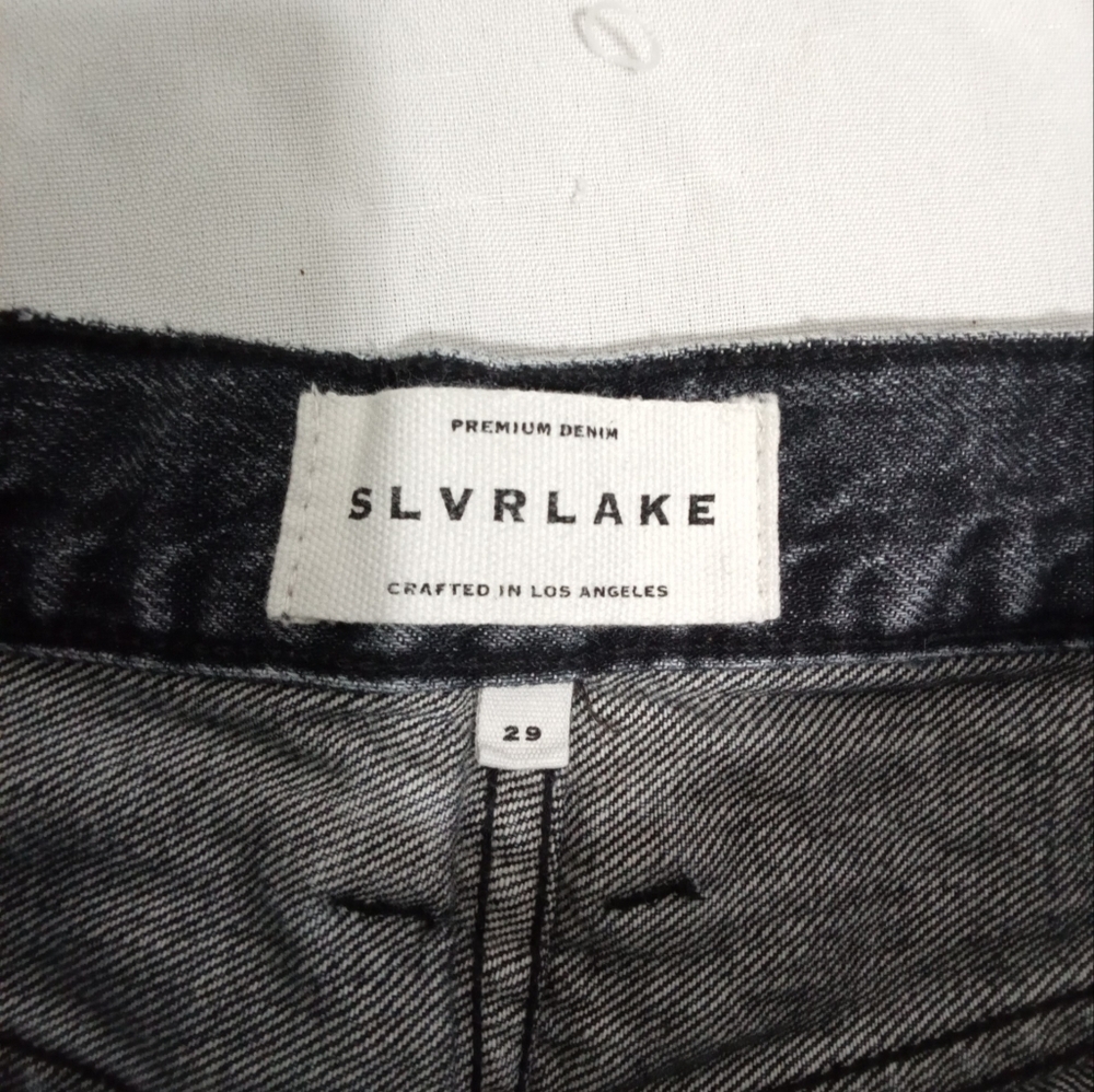 SLVRLAKE Black Wash Unfinished Hem Straight Leg Jeans High Rise Slit Hem Sz 29 - Picture 2 of 9
